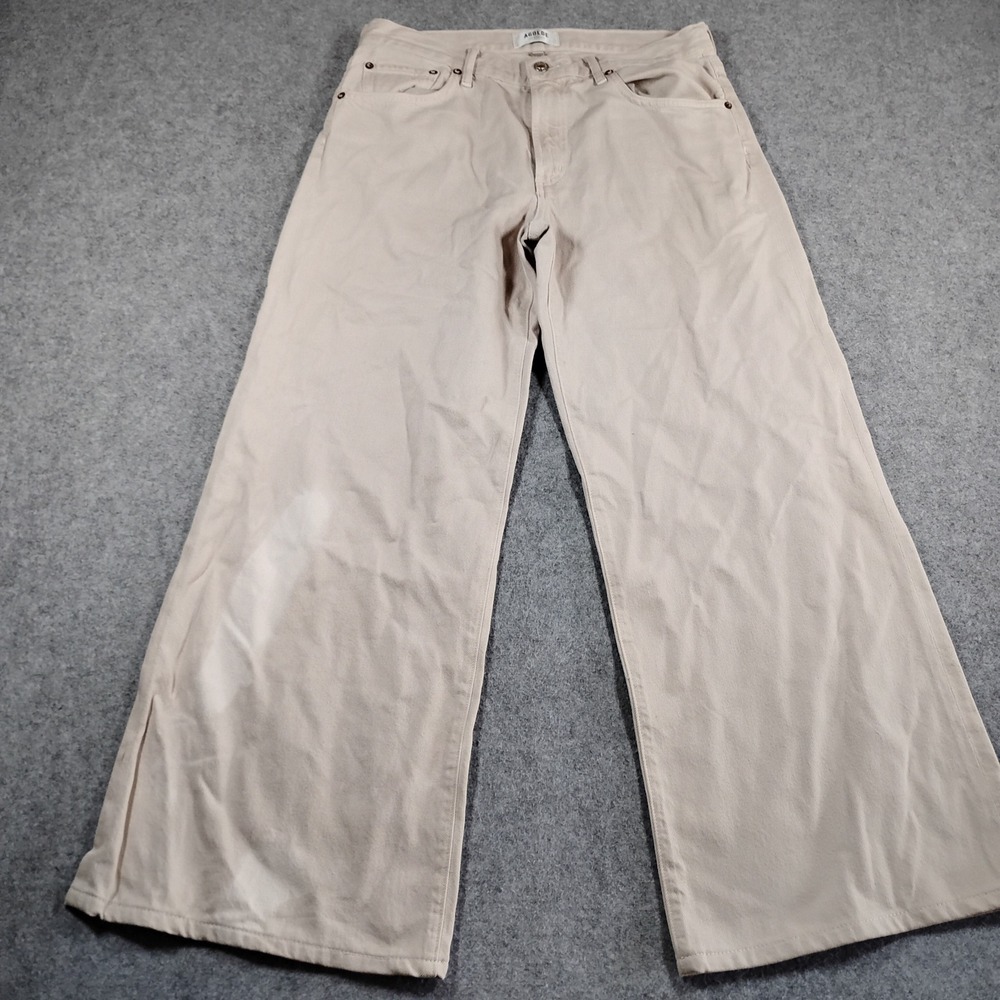 AGOLDE Clara Low Rise Baggy Flare Tusk Jeans Beige  Cotton A9152B-1183 Womens 28